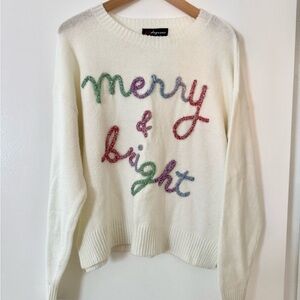 Cream Christmas Holiday Sweater Merry and Bright